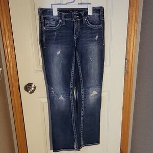 Silver Jeans Blue Bootcut Jeans with Distressed Details